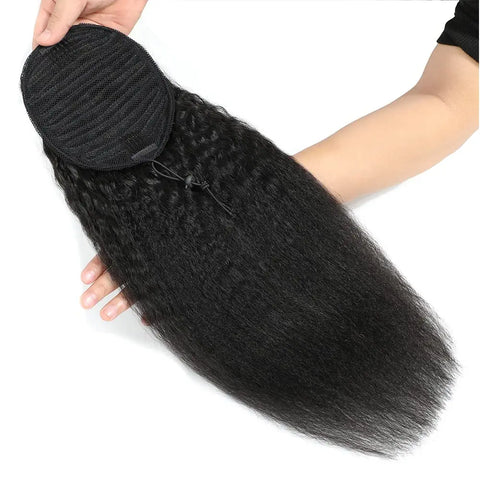 26" Natural Kinky Straight Brazilian Ponytail Human Hair Drawstring