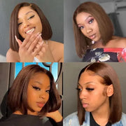 180% Color #4 Dark Brown Bob Wigs Straight 13x4 Lace Front Wig Free Part 8-16 Indian Human Hair Pre-plucked For Woman