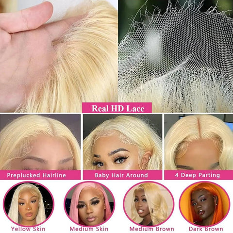 34 40 Inch 613 Honey Blonde Color Wig HD Body Wave 13x6 Lace Frontal Human Hair Wigs For Women 13x4 Lace Front Wig