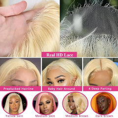 34 40 Inch 613 Honey Blonde Color Wig HD Body Wave 13x6 Lace Frontal Human Hair Wigs For Women 13x4 Lace Front Wig