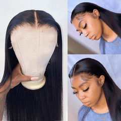 Straight Lace Front Wigs Human Hair 180% Density 13x4 Transparent Lace Front Wigs for Black Women Pre Plucked with Baby Hair