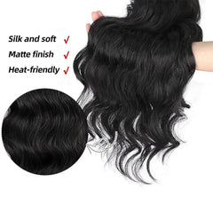 Natural Black Body Wave Real Human Hair Ponytail Extension Wrap Around Long Clip in Wavy