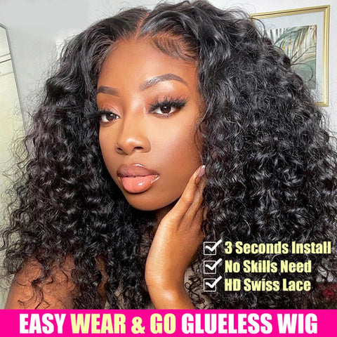 Water Wave Glueless Wig Pre-Cut Lace Wig 180% Pre-Plucked Natural Wave