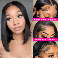 4X4 Straight Short Bob Wig Closure Brazilian Remy Human Hair 180% 13X4 Lace Front Wig Pre-Plucked