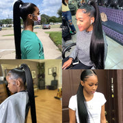 Straight Ponytail  Wrap Around Clip In Brazilian Human Hair Extension 10 To 32 Inches