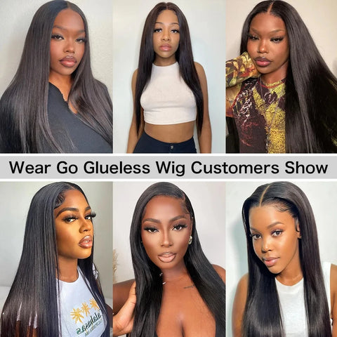 Wear Go Glueless Wig Bone Straight 13x6 HD Lace Front Wigs Human Hair Pre Plucked Glueless Lace Frontal Wigs Natural Black Color