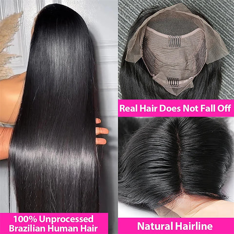 Straight Lace Front Wigs Human Hair 180% Density 13x4 Transparent Lace Front Wigs for Black Women Pre Plucked with Baby Hair