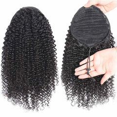 Curly Drawstring Ponytail Human Hair Extensions Curly Drawstring Ponytail for Black Women Remy Grade Brazilian Clip In Pony #1B