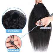 26" Natural Kinky Straight Brazilian Ponytail Human Hair Drawstring