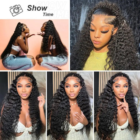 Pampering 200% High Density  Deep Wave 36 38  Inch 13x4  HD Lace Frontal Human Hair Wig Brazilian Curly Wigs For Women