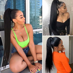 Straight Ponytail  Wrap Around Clip In Brazilian Human Hair Extension 10 To 32 Inches