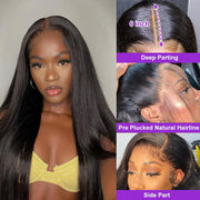 Wear Go Glueless Wig Bone Straight 13x6 HD Lace Front Wigs Human Hair Pre Plucked Glueless Lace Frontal Wigs Natural Black Color