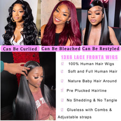 Wear Go Glueless Wig Bone Straight 13x6 HD Lace Front Wigs Human Hair Pre Plucked Glueless Lace Frontal Wigs Natural Black Color