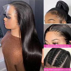 Straight Lace Front Wigs Human Hair 180% Density 13x4 Transparent Lace Front Wigs for Black Women Pre Plucked with Baby Hair