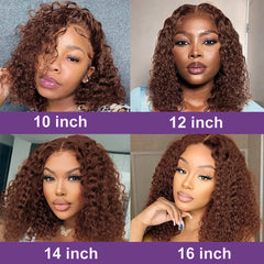 200% Density #4 Dark Brown Bob Wigs Water Wave 13x4 Lace Frontal Wigs Brazilian Human Hair Pre Plucked HD Transparent Lace Wig