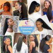 26" Natural Kinky Straight Brazilian Ponytail Human Hair Drawstring