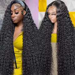 Pampering 200% High Density  Deep Wave 36 38  Inch 13x4  HD Lace Frontal Human Hair Wig Brazilian Curly Wigs For Women