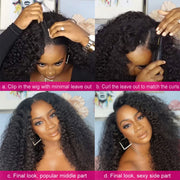 Curly V Part Wigs Brazilian Kinky Curly Human Hair Wigs for Black Women V Shape Wigs No Leave Out Upgrade U Part Wigs Glueless Full Head Clip in Half Wigs (Kinky Curly, 14 Inch)