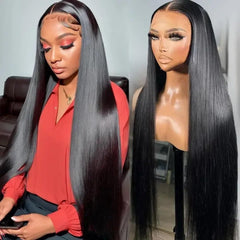 Straight Lace Front Wigs Human Hair 13X6 HD Lace Front Human Hair Wigs for Black Women Transparent Glueless Brazilian Lace Frontal Wig 180% Density Pre Plucked with Baby Hair Hairline (28Inch)