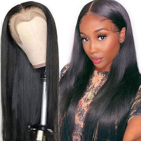 HD Straight Lace Front Human Hair Wigs 13X4X0.5 T Shape Middle Part 150% Density Brazilian Lace Frontal Wigs for Black Women 20Inch