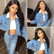 100% Brazilian Deep Wave Human Hair Frontal Wigs Glueless Hd 13X4 Lace Frontal Wig for Black Women Human Hair Wig Lace Front Pre Plucked Transparent Lace Front Wigs with Baby Hair (22, 13X4 Depp Wave Wig)