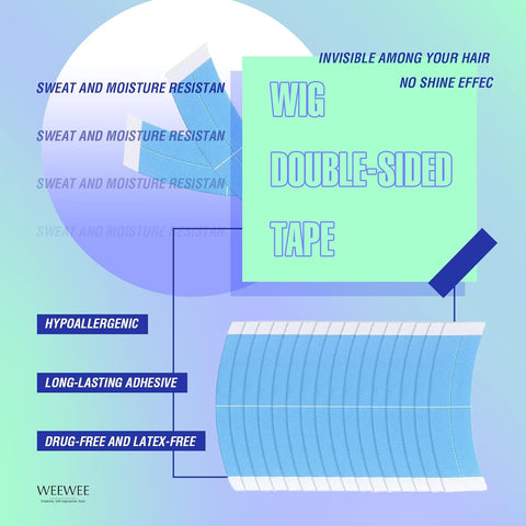 Wig Tape Strips 36 Pieces Lace Front Tape Double Sided Bonding Clear Adhesive Tape for Wigs Toupees Hair Pieces and Hair Extension Water-Proof Strong Adhesive (Blue 1/2 Crosscut)