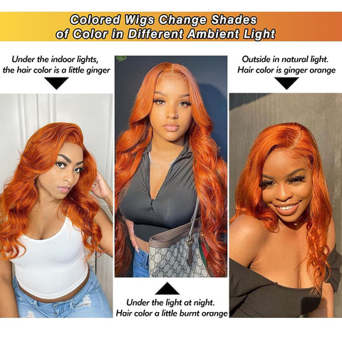 Ginger Orange Glueless Wigs 13×4 Body Wave Lace Front Wig Human Hair Pre Plucked