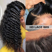 100% Brazilian Deep Wave Human Hair Frontal Wigs Glueless Hd 13X4 Lace Frontal Wig for Black Women Human Hair Wig Lace Front Pre Plucked Transparent Lace Front Wigs with Baby Hair (22, 13X4 Depp Wave Wig)