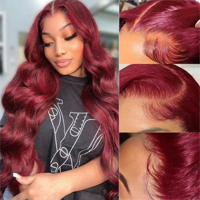 99J Burgundy Lace Front Human Hair Wig Body Wave Red Colored Wigs Brazilian 13X4 