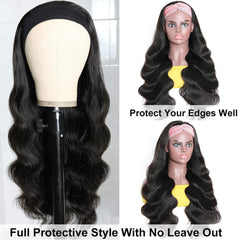 Body Wave Headband Wig Human Hair Headband Wigs for Black Women Brazilian Virgin Hair Wear and Go Glueless Wigs Human Hair Headband Wig 150% Density (18" Headband Wigs)