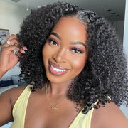 Short Bob Wigs 4X4 Lace Closures Human Hair Wigs Brazilian Curly Lace Front Wigs Pre Plucked Natural Black Color Curly Bob Wig Lace Front Wigs Middle Part Short Bob Wigs 8 Inches