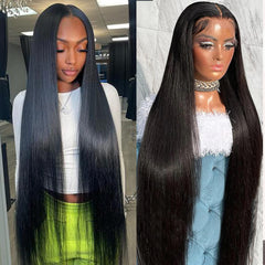 13X6 Straight Lace Front Human Hair Wig 180% Density Human Hair Wigs for Black Women Transparent Lace Front Wig Human Hair Pre Plucked with Baby Hair 20 Inch Natural Black