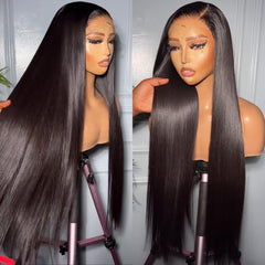 Straight Lace Front Wigs Human Hair 13X6 HD Lace Front Human Hair Wigs for Black Women Transparent Glueless Brazilian Lace Frontal Wig 180% Density Pre Plucked with Baby Hair Hairline (28Inch)