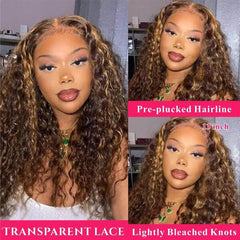 Jerry Curly Human Hair Wig Highlight P4/30 T Closure Glueless Wigs Human Hair Pre Plucked Pre Cut Lace Closure Wigs Elastic Band 200% Density, 24 Inch