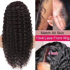 Deep Wave 13X4 Lace Front Wigs, Human Hair for Black Women, 150% Density Brazilian Hair Curly Wigs, Pre-Plucked (22 Inch, Natural Black, Deep Wave)