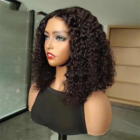 Hair Wear and Go Glueless Wigs Bob Wigs Human Hair Pre Plucked Water Wave Lace Front Wigs Human Hair Upgraded No Glue Transparent Lace Closure Wigs Human Hair for Women Natural Black 10 Inch