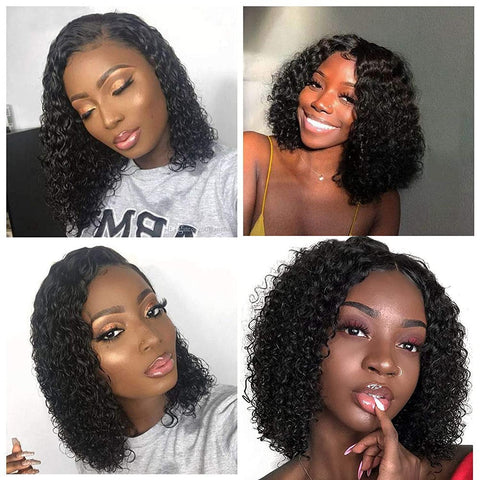 Short Bob Wigs 4X4 Lace Closures Human Hair Wigs Brazilian Curly Lace Front Wigs Pre Plucked Natural Black Color Curly Bob Wig Lace Front Wigs Middle Part Short Bob Wigs 8 Inches