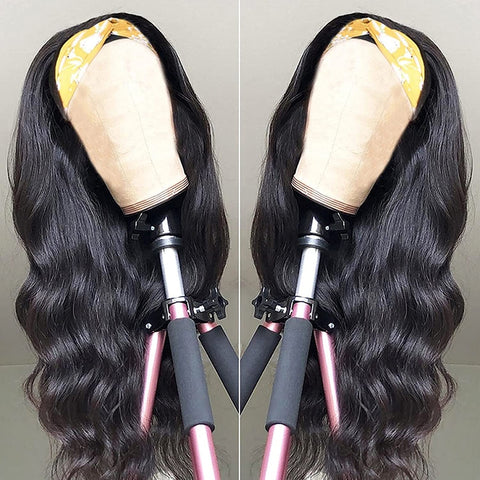 Body Wave Headband Wig Human Hair Headband Wigs for Black Women Brazilian Virgin Hair Wear and Go Glueless Wigs Human Hair Headband Wig 150% Density (18" Headband Wigs)