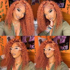 Ginger Orange Deep Wave Wigs Human Hair Colored 13X4 HD Curly Lace Frontal Wig