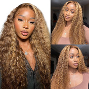 Highlight Ombre 13×4HD Lace Front Wig Human Hair 5/27 Honey Blonde Deep Wave Wig