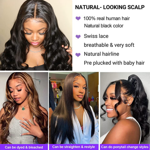 Body Wave Lace Front Wigs Human Hair for Black Women 13X4 Lace Frontal Wigs HD Transparent Lace Front Wigs Human Hair Pre Plucked with Baby Hair 180% Density(18 Inch)