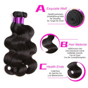 Body Wave 3 Bundles with Closure (18 20 22+16) 100% Unprocessed Brazilian Body Wave Human Hair Bundles with 4X4 Lace Closure Free Part Natural Color