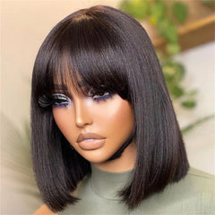 Bob Wig With Bangs Human Hair Wigs Glueless Wigs Straight Bob Wigs with Bangs 3 * 1 Transparent Lace Bob Wigs for Women 10Inch