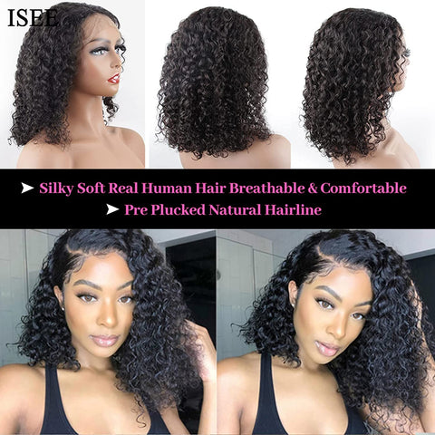 Short Bob Wigs 4X4 Lace Closures Human Hair Wigs Brazilian Curly Lace Front Wigs Pre Plucked Natural Black Color Curly Bob Wig Lace Front Wigs Middle Part Short Bob Wigs 8 Inches