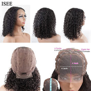 Short Bob Wigs 4X4 Lace Closures Human Hair Wigs Brazilian Curly Lace Front Wigs Pre Plucked Natural Black Color Curly Bob Wig Lace Front Wigs Middle Part Short Bob Wigs 8 Inches