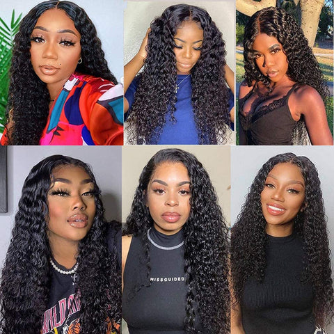 T-Part Deep Wave Lace Front Wig Human Hair for Black Women 13X4X1 Middle Part Curly Medium Brown Lace Wig with Baby Hair 150 Density Brazilian Hair Wigs 10 Inch Natural Color