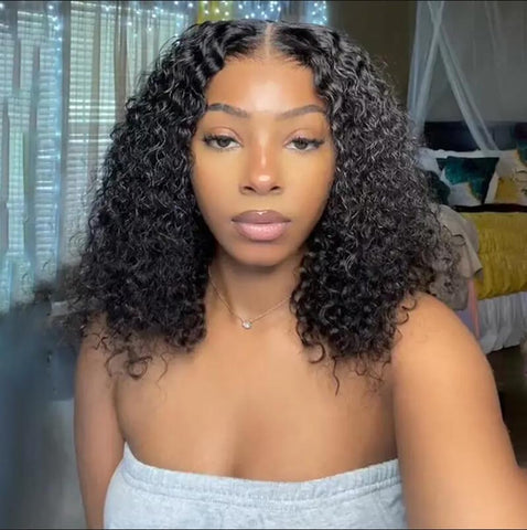 Hair Wear and Go Glueless Wigs Bob Wigs Human Hair Pre Plucked Water Wave Lace Front Wigs Human Hair Upgraded No Glue Transparent Lace Closure Wigs Human Hair for Women Natural Black 10 Inch